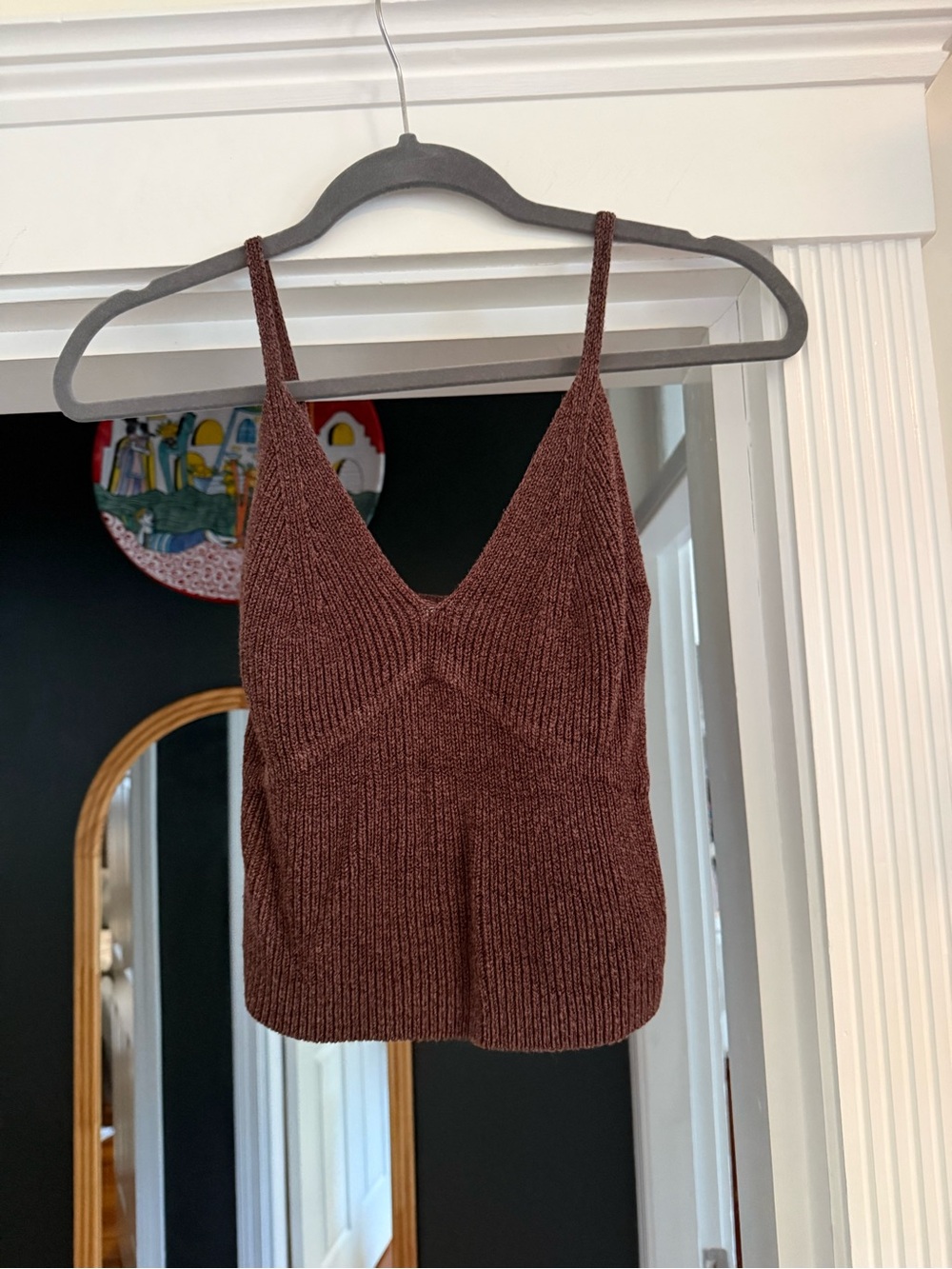 Zara Brown Ribbed Knit Deep V Sweater Tank Top Size XS